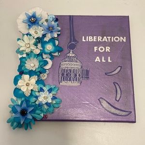 9”x9” Gorgeous Floral on Purple Canvas 2017 donation to PETA